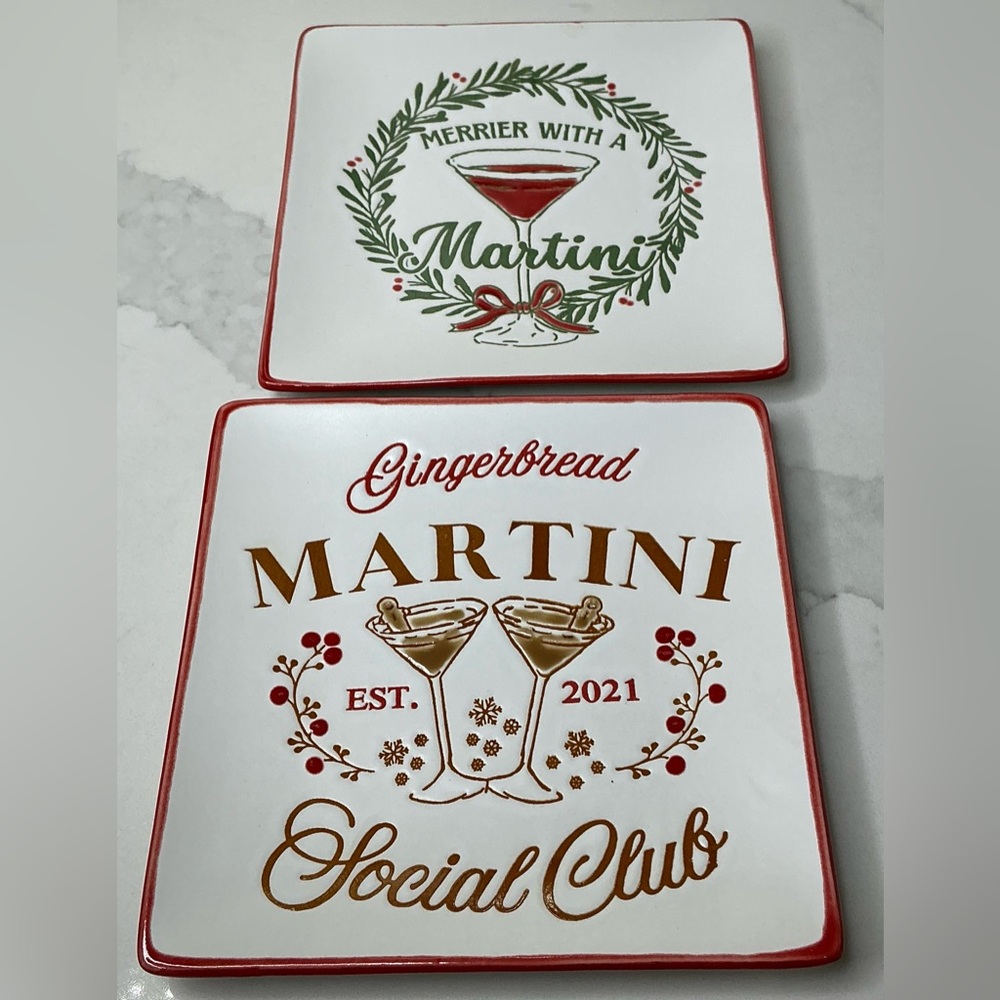 2 Global Design Connections Holiday Canape Plates W/Martini Theme New